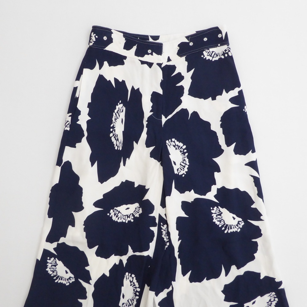 Milly Womens Nash Wide Leg Pants Navy White Floral Viscose Size 0 - Picture 2 of 10